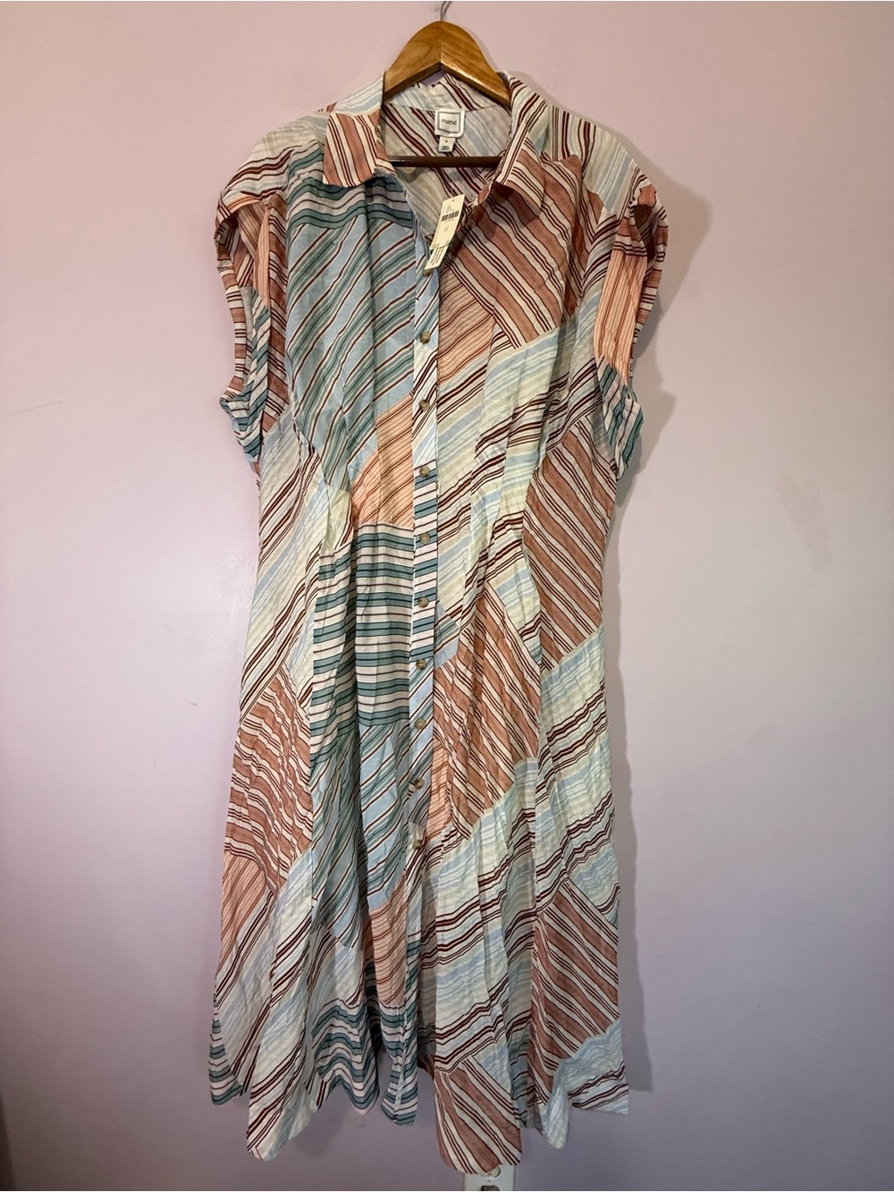 Maeve Anthropologie Striped Shirred Waist Shirt Maxi Dress Size XL NWT
